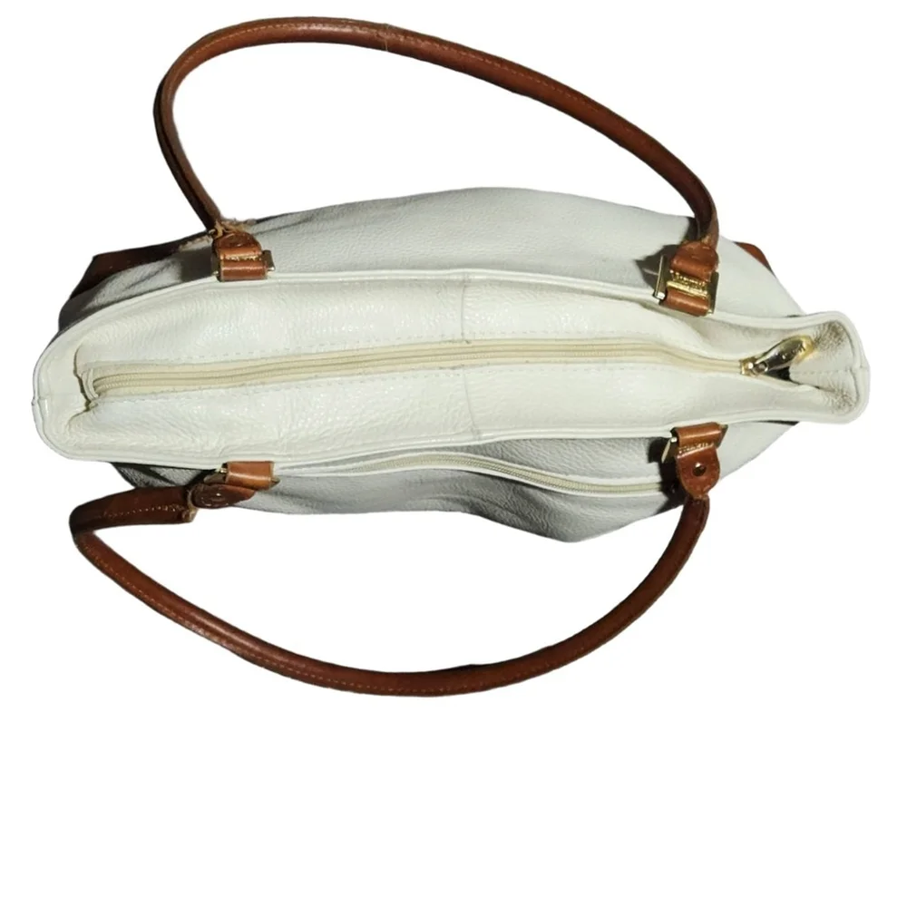 Valentina Italy Leather Handbag White Brown Medium - Picture 15 of 16